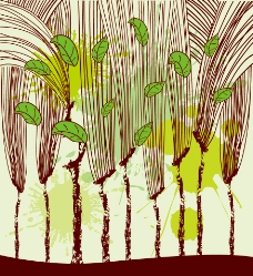 木线手绘线条时尚花纹树木绿叶图片