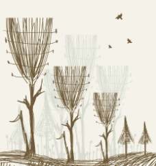木线手绘线条时尚花纹树木图片