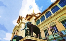 东南亚风情油画 寺庙图片